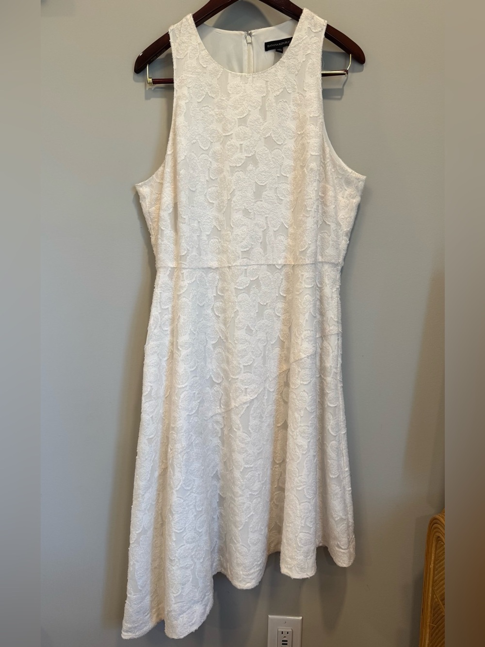 Banana Republic Womens Off-White Floral Jacquard Fit-and-Flare Dress Size 16